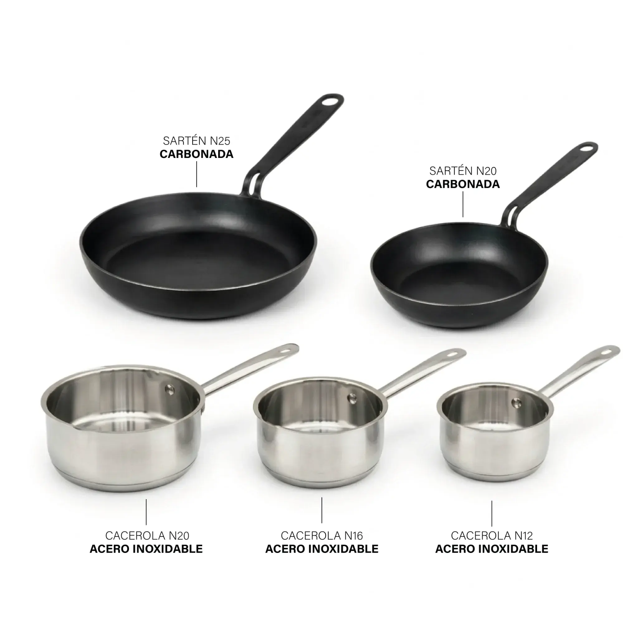 Set x5 | Carbonado & Acero Inoxidable