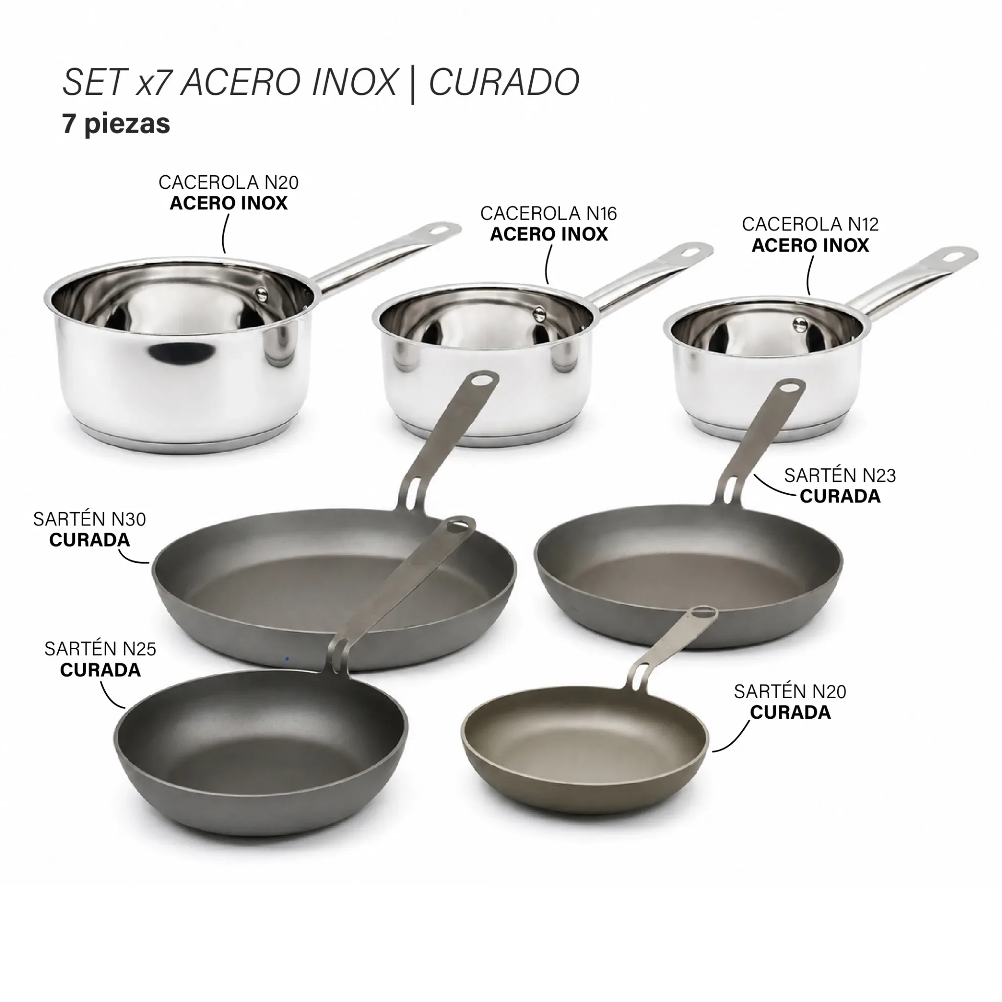 Set x7 Curado | Acero Inox