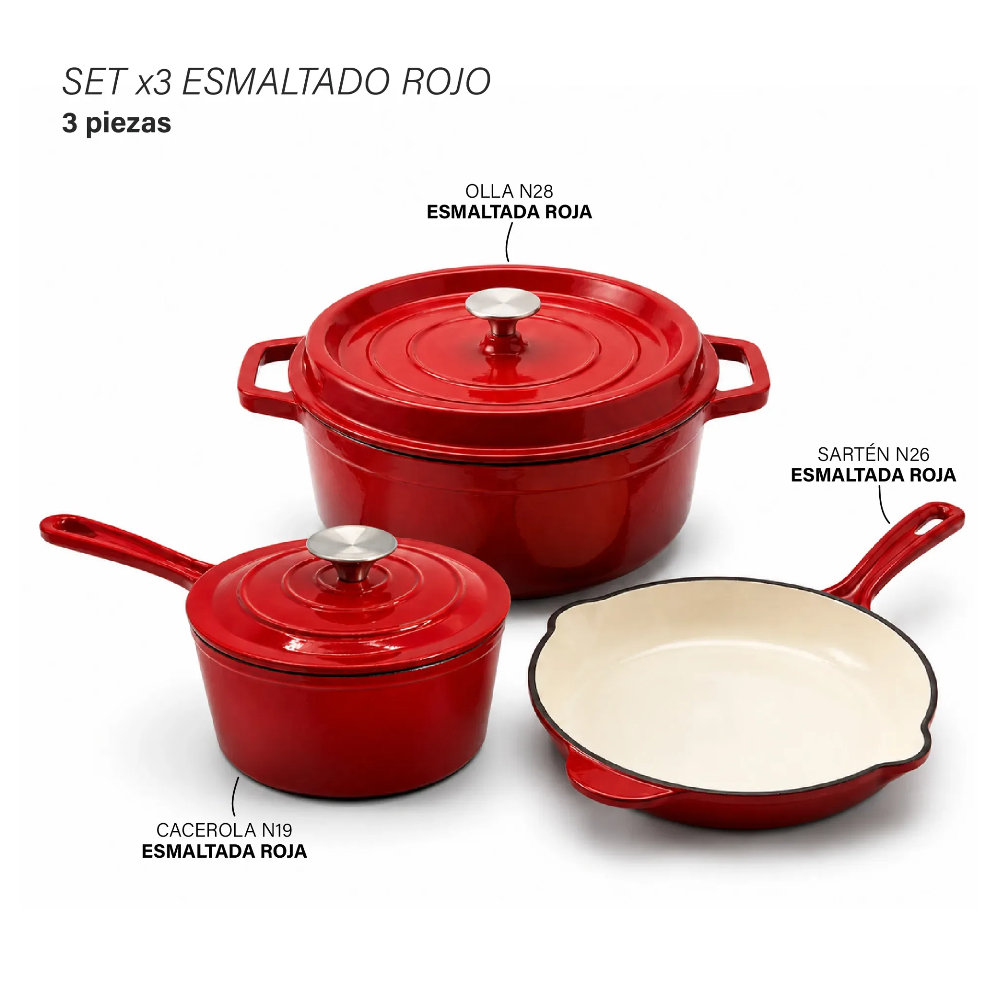 Set x3 Esmaltado Rojo | By Sakura