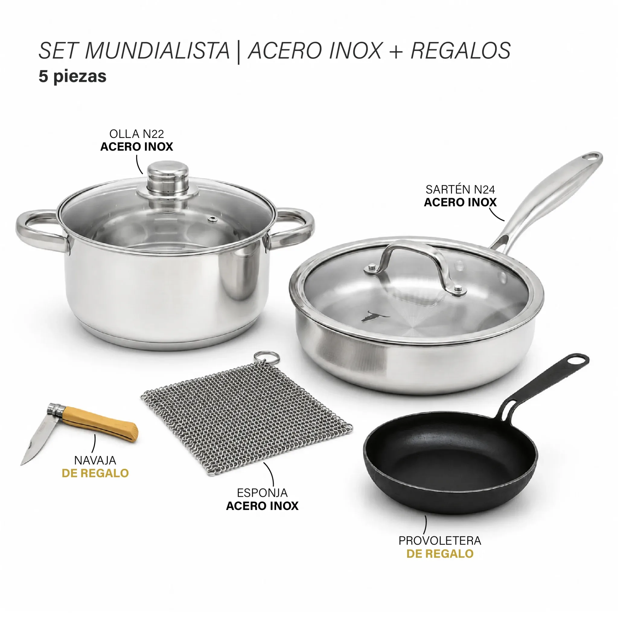 Set Mundialista Acero Inox | Navaja + Provoletera de Regalo