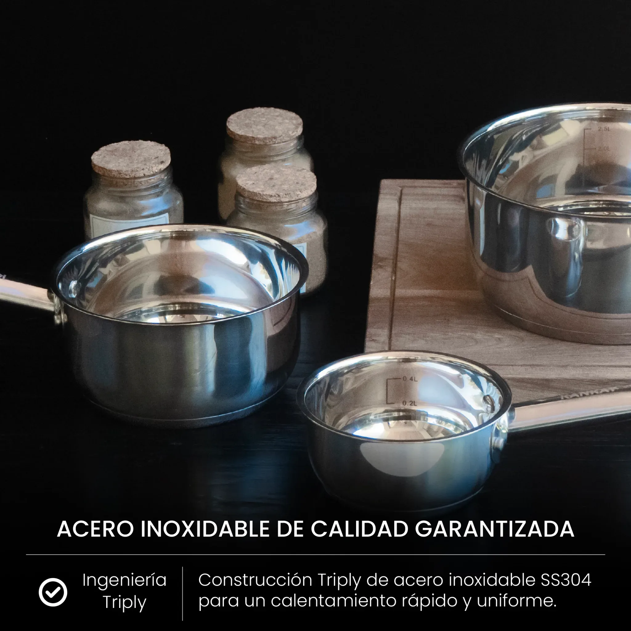 Set x3 Cacerolas | Acero Inox sin Tapa