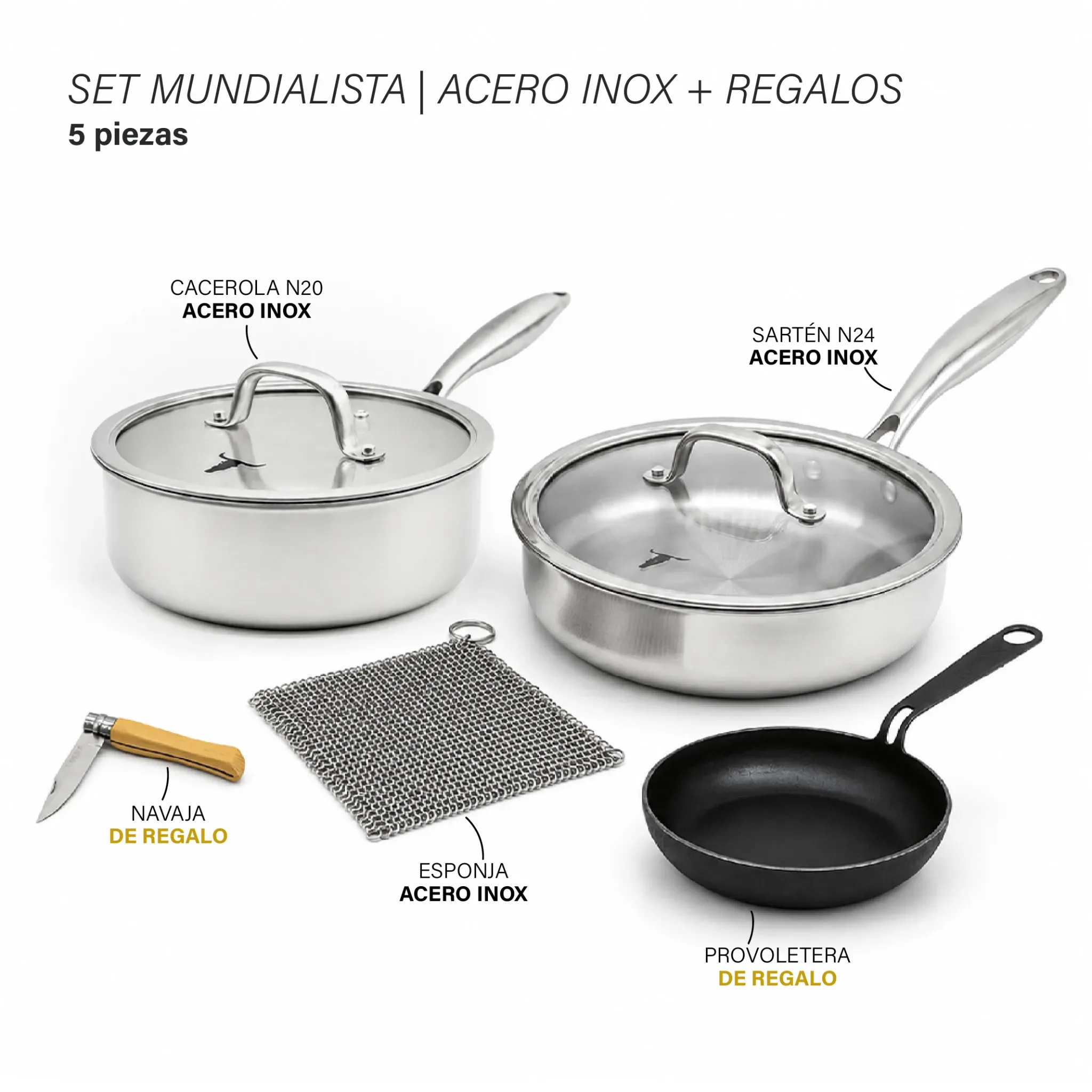 Set Mundialista Acero Inox | Provoletera + Navaja de Regalo